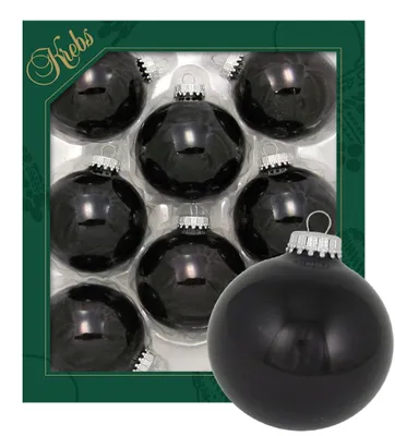 Weihnachtskugeln aus Glas, schwarz glänzend, 8 Stück, 7 cm