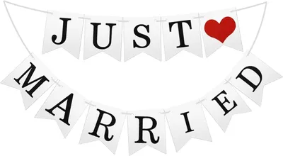 Just Married Banner mit Herz, Hochzeitsauto-Deko