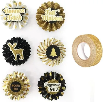 Produktbild von 3D-Aufkleber Medaillen Weihnachten 4 cm + Golden glitter band 5 m