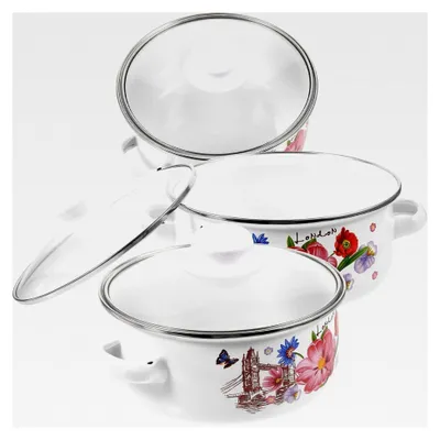 Produktbild von Emaille Kochtopf 3 Stück Tragbarer Suppentopf mit Antihaftbeschichtung und Deckel für Instant Nudeltopf und Koreanischen Hot Pot