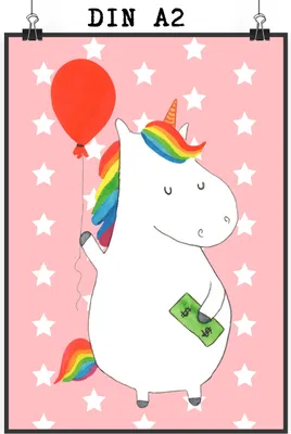 Produktbild von Mr. & Mrs. Panda Bild Einhorn Luftballon DIN A2 - Rot Pastell - Geschenk, Unicorn, Posterdruck, Wandbild, Geld, Einhörner, Lebenslust, wanddeko, Plakat, drucke