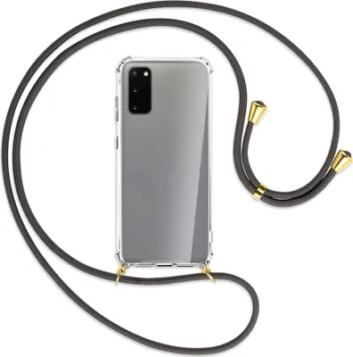 Produktbild von Handykette Backcover-Schutzhülle mit Band (Metall goldfarben) für Samsung Galaxy S20 (G980) - dunkelgrau