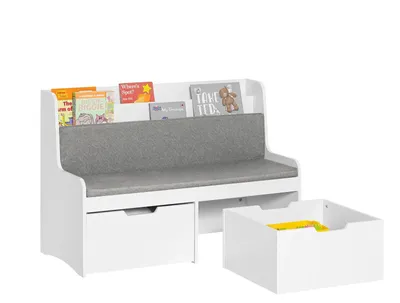 Obrázok produktu pre Detská lavica – Hrací stolík – Úložná lavica – Hrací box – Sedacia lavica do detskej izby – Biely MDF