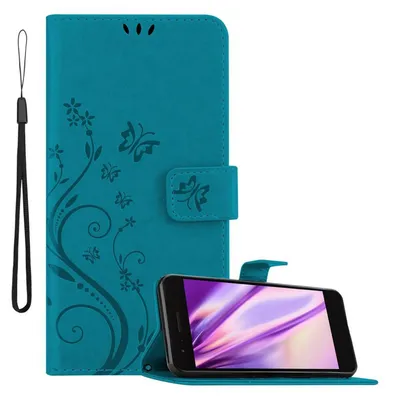 Produktbild von Cadorabo Hülle für LG K8 2018 / K9 2018 Schutz Hülle in Blau Schutzhülle Handy Hülle Etui Case Blumen Flower