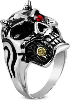 Produktbild von Herrenring Edelstahl Herren Ring Totenkopf Skull Hörner Dämon Biker Gothic Männer Autiga® silber 67 - Ø 21,17 mm