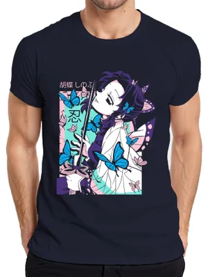 Productafbeelding van Demon Slayer, T-shirt voor heren, afbeelding: Kocho Shinobu (Schmetterling Katana), marineblauw, maat M