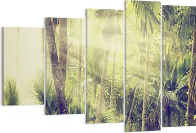 Produktbild von Bild auf Leinwand - Leinwandbild - 5 Teile - Morgendämmerung Dschungel Palmen - 150x100cm - Wand Bild - Wanddeko - Wandbilder - Leinwanddruck - Bilder - Wanddekoration - Leinwand bilder EG150x100-4450