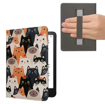 Produktbild von kwmobile Schutzhülle für Amazon Kindle Paperwhite (2024)/Colorsoft Hülle - eReader Flip Case mit Handschlaufe und Auto Sleep Funktion - Katzen mit