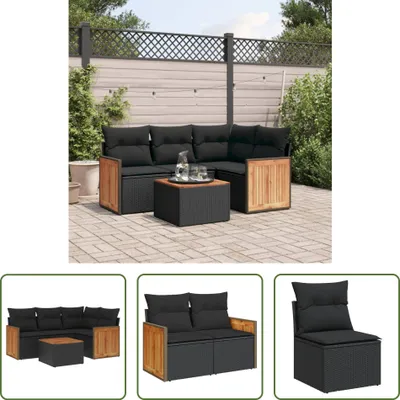 Produktbild von The Living Store 5-tlg. Garten-Sofagarnitur mit Kissen Schwarz Poly Rattan