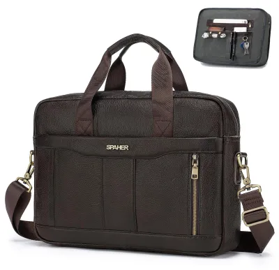 Image de Sac bandoulière en cuir vintage pour ordinateur portable jusqu'à 15,6 pouces