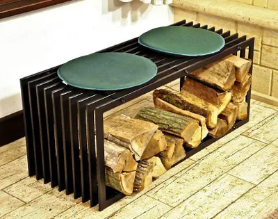Produktbild von Kaminholzständer Bank D-Stil 100 cm Kaminholzregal Holzkorb Kaminholzhalter
