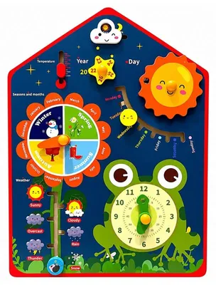 Produktbild von Montessori Lerntafel Holz - Jahreszeiten & Uhrzeit - Lerntafel Englisch ab 3 Jahren