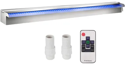 Productafbeelding van VEVOR Zwembadwaterfall-overloopgoot, 120 x 11,5 x 8 cm, roestvrijstalen zwembadwaterfallfontein met kleurrijke LED-strip, slang aansluiting, afstandsbediening, corrosiebestendig, geschikt voor vijver, tuin, zwembad