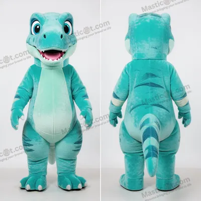 Image de Mascotte MASTICOT dinosaure Utahraptor en peluche turquoise