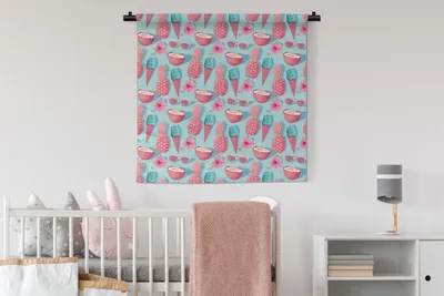 Produktbild von MuchoWow® Wandteppich Wandbehang Sommer - Eiscreme - Obst - Rosa 90x90 cm Tapisserie Dekoration Wandtuch - Wandaufhänger
