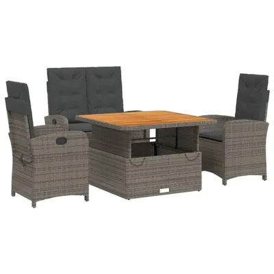Immagine prodotto di vidaXL set da pranzo da giardino 4 pezzi con cuscini in polirattan grigio