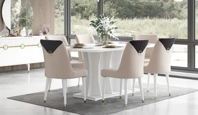 Produktbild von Essecke Essgruppe Esszimmer Esstisch Stühle Holz Weiß 7tlg Tisch