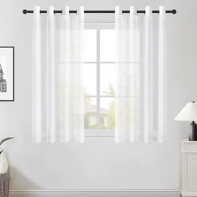 Produktbild von Unyqoos® Transparentes Voile-Gardinen-Set 2er, Leinenstruktur, 140 x 140 cm, Polyester, mit Ösen – für Wohn- & Schlafzimmer