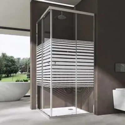 Produktbild von doporro 70x100cm Eckeinstieg Duschkabine Schiebetür Duschabtrennung Milchglas Streifen Eckdusche 6mmESG Glas Höhe 190cm Rav16MS