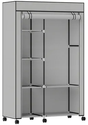 Produktbild von Stoffschrank, 6 Einlegeböden und Kleiderstange | Farbe: Hellgrau | Abmessungen: 43x103x162,5 cm