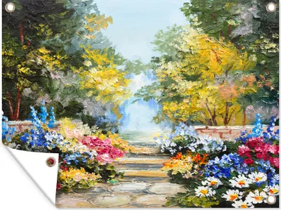 Produktbild von MuchoWow® 120x90 cm Outdoor-Poster Gartendeko Sichtschutz Garten Poster für den Garten  Malerei - Blumen - Natur - Ölfarbe