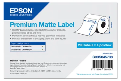 Immagine prodotto di Epson C33S045738 Premium Matte Label Bobina etichette adesive in carta
