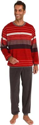 Productafbeelding van Heren Badstof Pyjama Lange Mouwen met Manchetten in Strepenlook