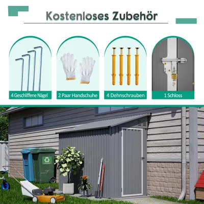 Produktbild von GIHAUVIA Metall Gerätehaus Pultdach Fundament Belüftungsöffnungen 4.5m³ Groß Grau