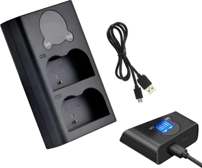 Produktbild von Trade-Shop USB-C Doppel Akku Dual LCD Ladegerät für 2 Akkus kompatibel mit Nikon D80 D80s D90 D200 D200s D300 D700 D900 D100 D30 D50 D70 D70s D300s