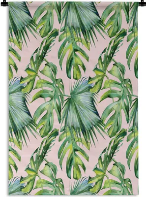 Produktbild von MuchoWow® Wandteppich Wandbehang Blätter - Vintage - Pastell 90x135 cm Tapisserie Dekoration Wandtuch - Baumwolle - Wandskulptur