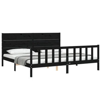 Produktbild von vidaXL Massivholzbett mit Kopfteil Schwarz 200x200 cm