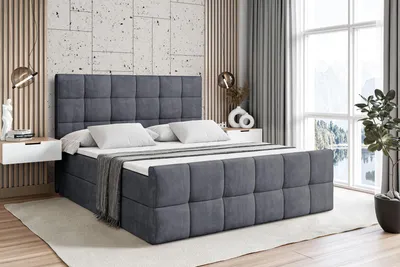 Produktbild von ALTDECOR Boxspringbett mit Matratze und Lattenrost  - APO -Z  - 180x200 cm  - Dunkelgrau Samt - Boxbett, Fußteil, Topper, Polsterbett mit Bettkasten, Bett mit Stauraum H3 -Matratze, Doppelbett, Springboxbett