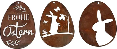 Image de Rostikal Set de 3 oeufs de Pâques à suspendre 8 x 5,5 cm Décoration de jardin vintage sur rouille noble Pâques