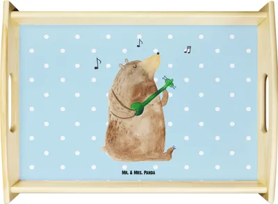 Produktbild von Mr. & Mrs. Panda Holztablett Bär Lied - Blau Pastell - Geschenk, Tablett, Teddy, Herz, Frau, Liebe, Sofa, holz serviertablett, aus, Valentinstag