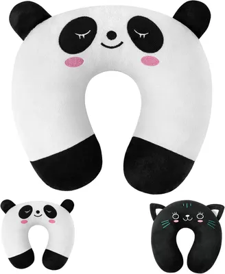 Produktbild von Ultraweiches, U-förmiges Reisekissen für Kinder und Erwachsene mit weißem Panda-Motiv, ideal für Flugzeug, Zug und Büro.