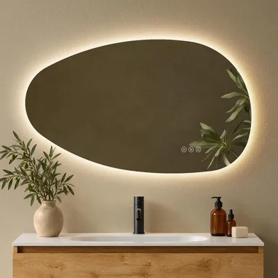 Produktbild von S'AFIELINA Badspiegel mit Beleuchtung 50×85 cm LED Touch Schalter Wandspiegel 3 Lichtfarben und Dimmbar, Anti-Beschlag- und Memory-Funktion