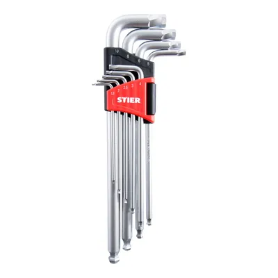 Produktbild von STIER Winkelschraubendrehersatz, 9-teilig, HexSpezial, ideal für Innensechskant-Schrauben, aus SNCM-V Stahl, Kugelkopf für schwer zugängliche Stellen, langlebig und robust