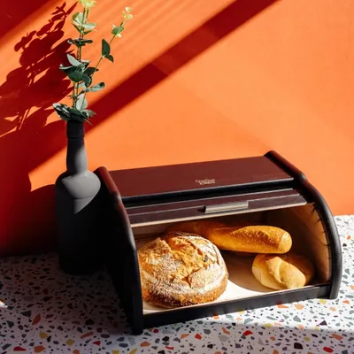 Produktbild von Creative Home Schwarz Brotkasten Holz - 38 x 28,5 x 17,5cm (+/-1cm) - Perfekte Brotbox
