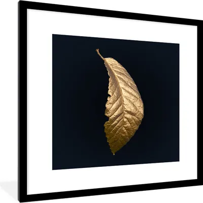Produktbild von MuchoWow® MuchoWow® Gerahmtes Poster Blätter - Luxus - Gold - Schwarz - Natur 40x40 cm - Poster mit zchwarzem Bilderrahmen - Poster - Plakat im Rahmen