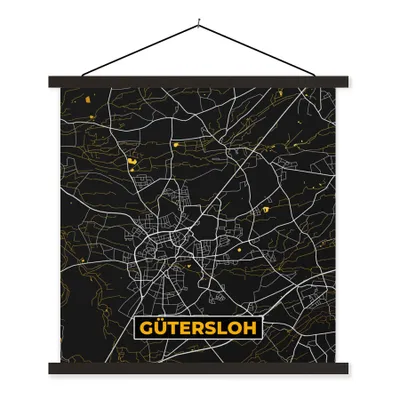 Produktbild von MuchoWow® Textilposter Gütersloh - Deutschland - Karte - Stadtplan - Gold 40x40 cm mit schwarzem Rahmen - Fotos