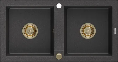 Produktbild von Mexen Mario 2-Becken-Granit-Spülbecken 820 x 436 mm, Schwarz gesprenkelt, Siphon Gold - 6504822000-76-G