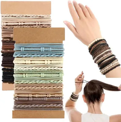 Produktbild von 40 geflochtene Haargummis im Boho-Stil, Zopfgummis und Pferdeschwanzhalter ohne Metall, elastische Haarbänder und Haarschmuck für Damen und Mädchen