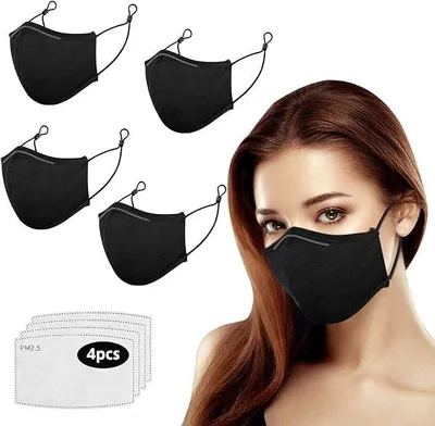 Produktbild von 4X Wiederverwendbare Gesichtsmasken Schwarz + 4X Filter