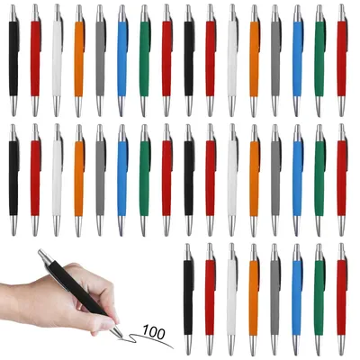Produktbild von GBKDQQ 100 Stück Ergonomische Kugelschreiber, Druckkugelschreiber, Rutschfester Kulli, Großraumine Kuli für Büro und Haushalt Kulis, Schwarze Tinte, Gehäuse Bunt, Farbe zufällig