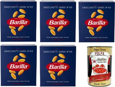 Produktbild von Barilla, I Classici, Pasta Gnocchetti Sardi N.60 100% italienischer Weizen 5x500gr + Italian Gourmet polpa 400g