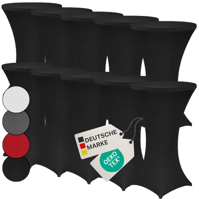 Produktbild von NYVI Stehtischhusse NYVIGala Schwarz Ø 60-65 cm - 10er Set - Elastische Premium Stretchhussen für gängige Bistrotische & Stehtische - Dehnbarer Tischüberzug