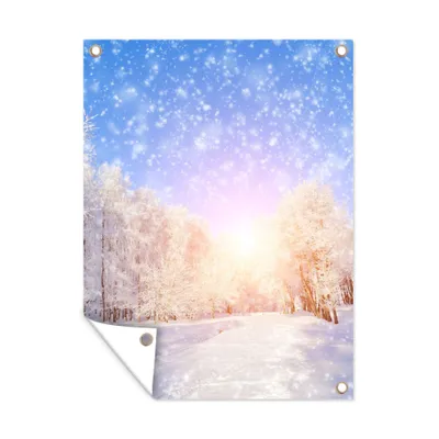 Obrázok produktu pre MuchoWow® Vonkajší plagát - Záhradná dekorácia ochrana súkromia - Záhradné plagáty pre záhradu - Sneh - Slnko - Zima - 80x60x0.2cm