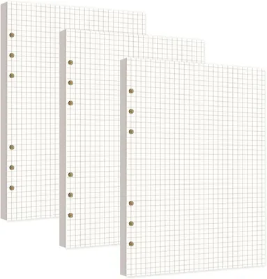Image de Blocs de recharge pour classeur à anneaux A5, quadrillé, 3 pièces, 135 feuilles, 210 x 142 mm
