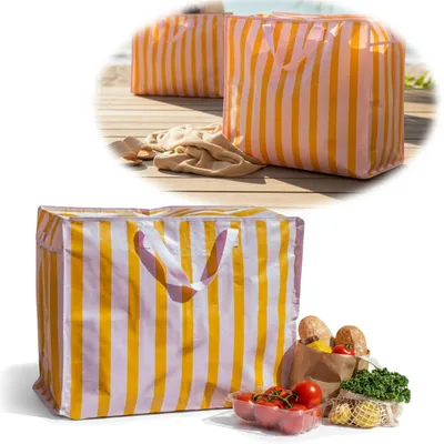Produktbild von LS-LebenStil XXL Jumbo Bag Rosa Orange Gestreift 55cm Kunststoff Aufbewahrungstasche Einkaufstasche