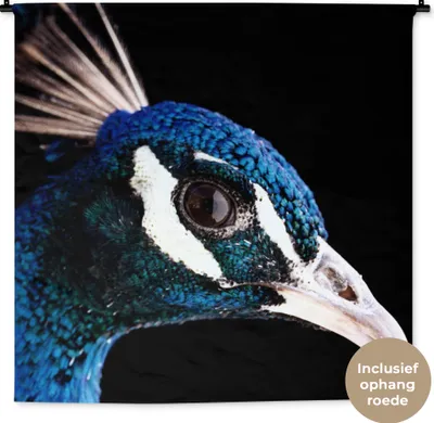 Produktbild von MuchoWow® Wandteppich Wandbehang Pfau - Tier - Blau 120x120 cm Tapisserie Dekoration Wandtuch - Modern - Baumwollgewebe